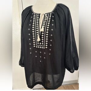 J. Crew Black Tunic with White Embroidery Size XS
